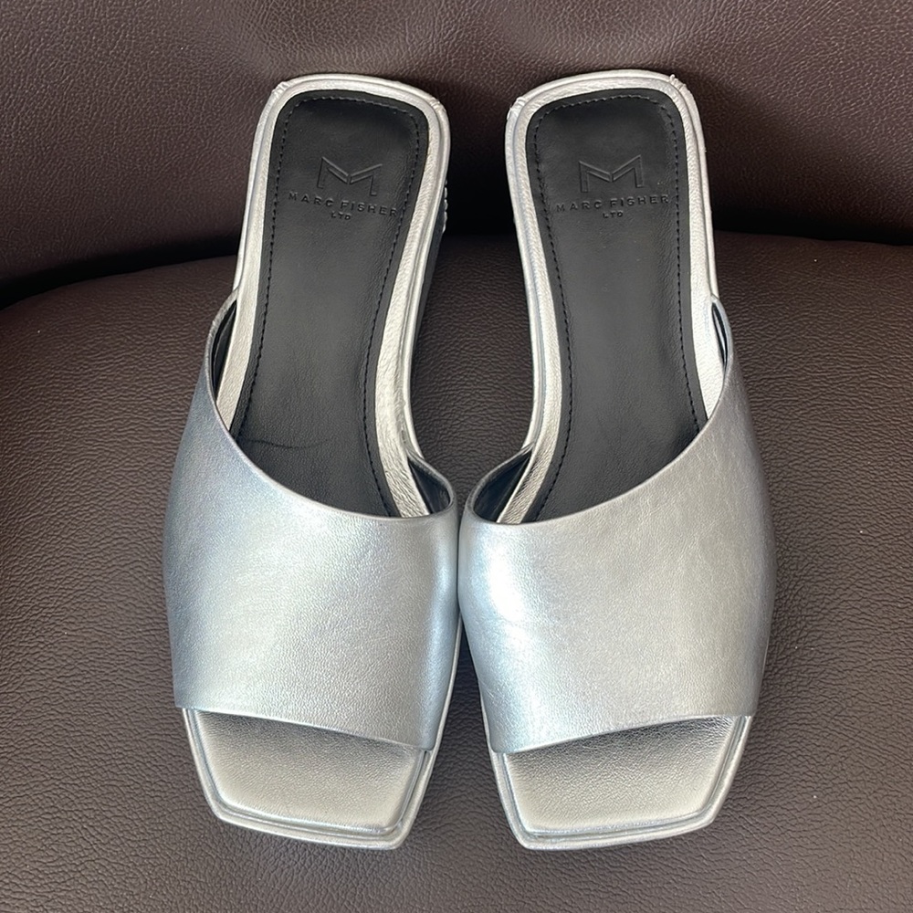 Metallic Slide Platform Sandals, Marc Fisher, 5m - image 2